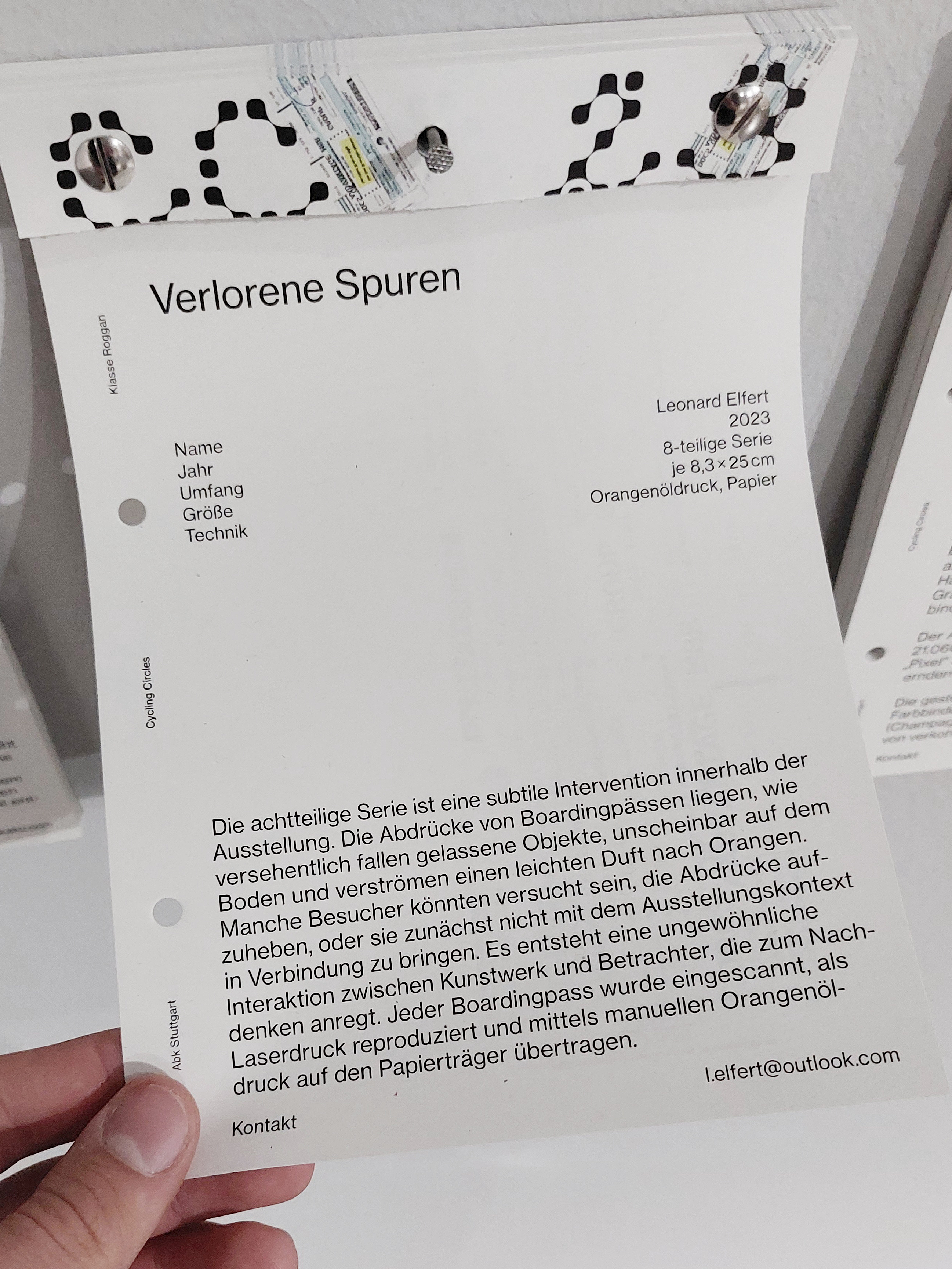 Exhibition view: Index of "Verlorene Spuren" Leonard Elfert.